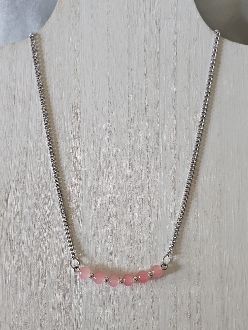 Delicate Pink Bead Bar Necklace - Women Jewelry
